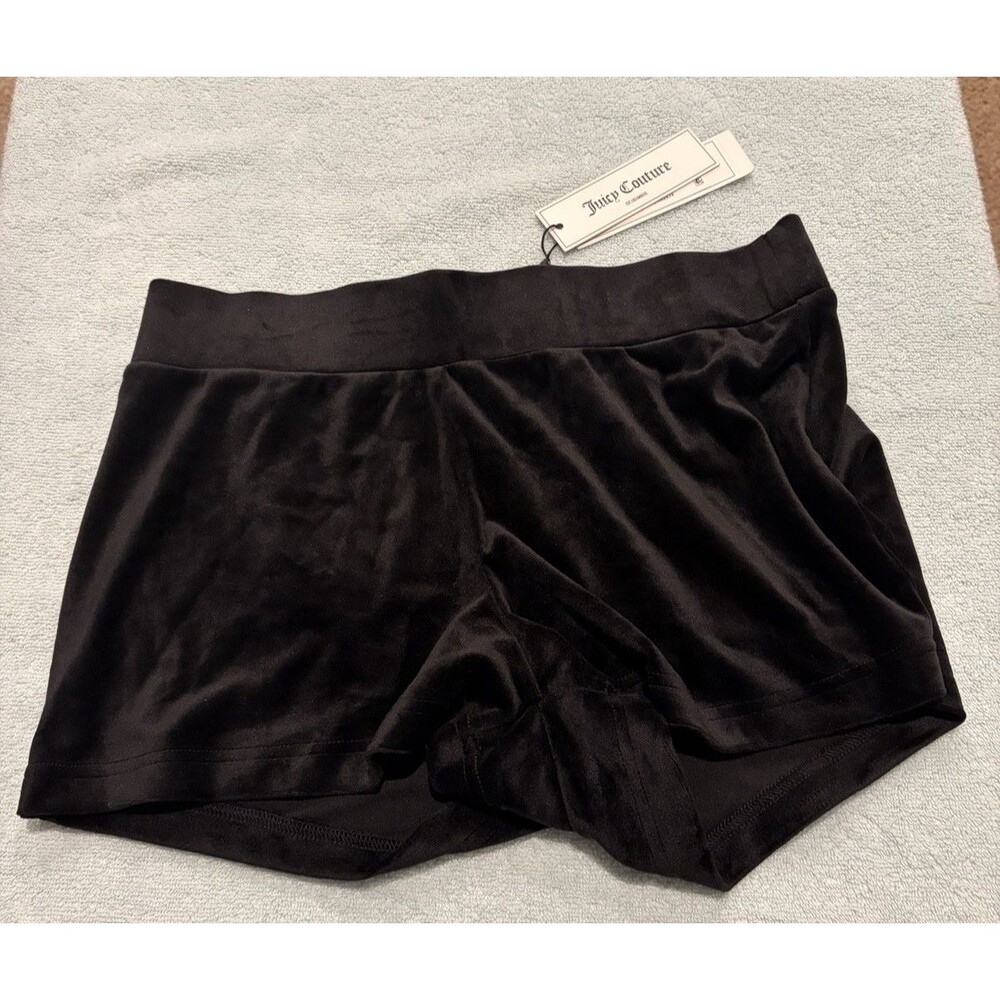 Juicy Couture Womens Velour Shorts Black Rhinestone Logo Y2K Size Small NWT
